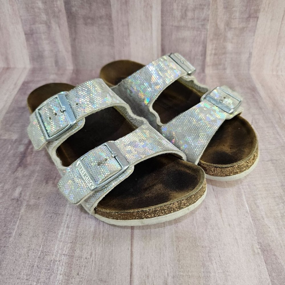 Birkenstock Girls Size 33 Holographic Sparkle Arizona Slip On‎ Sandals Shoes